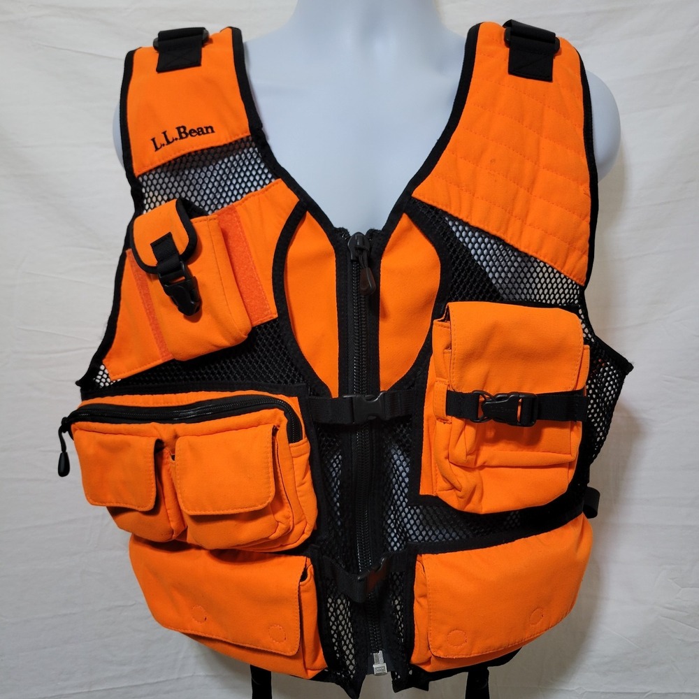 LL Bean Mens Orange Technical Hunting Vest Pack Size M/L Adjustable